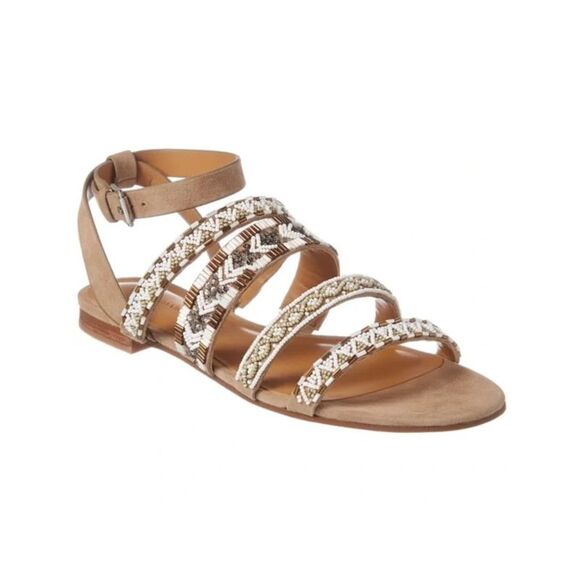 REBECCA MINKOFF Womens Beige Leila Toe Block Heel Leather Slingback Sandal 9.5 M - Picture 1 of 4